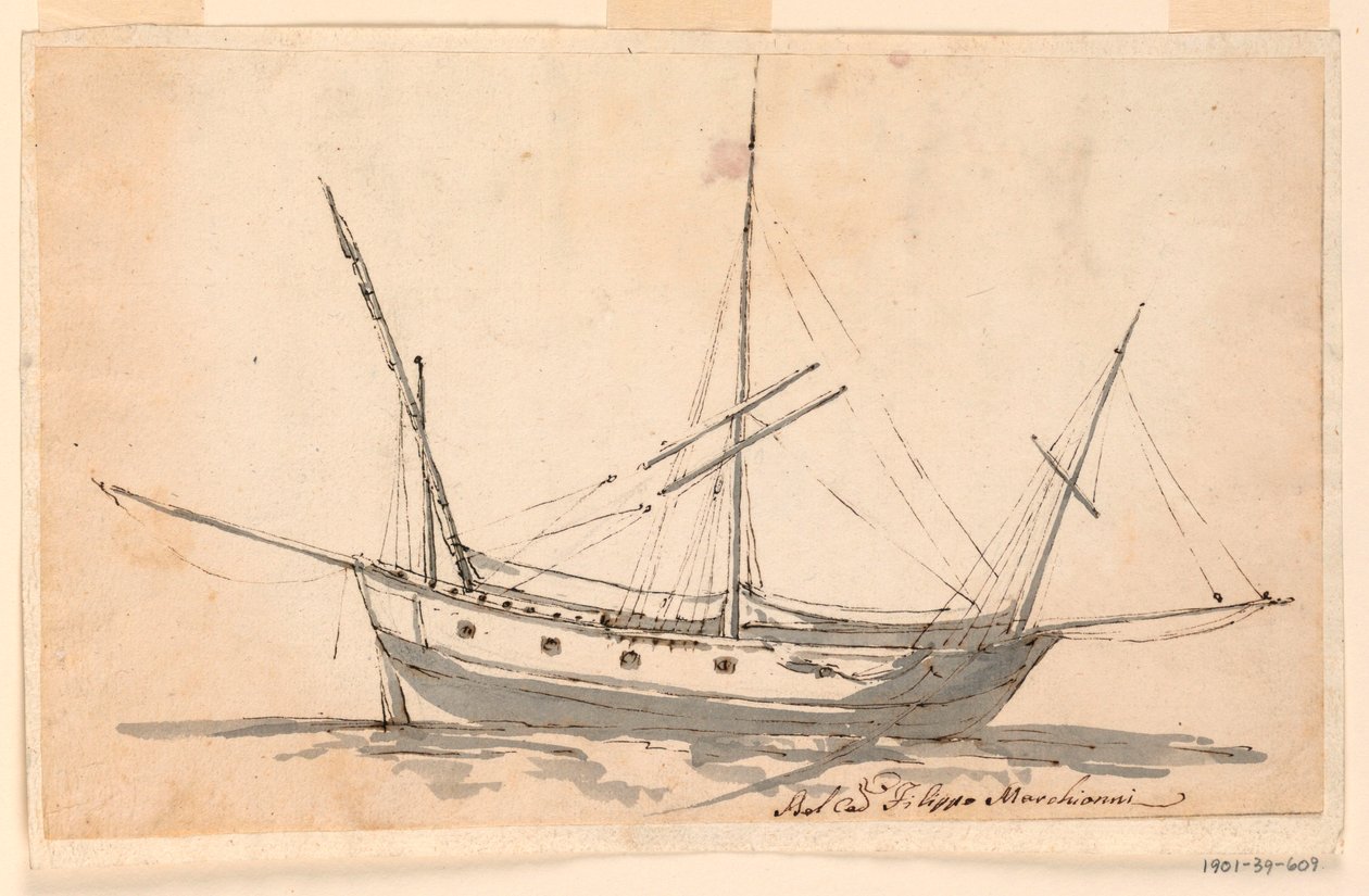 Disegno, Una nave a vela, 1780 ca. da Filippo Marchionni