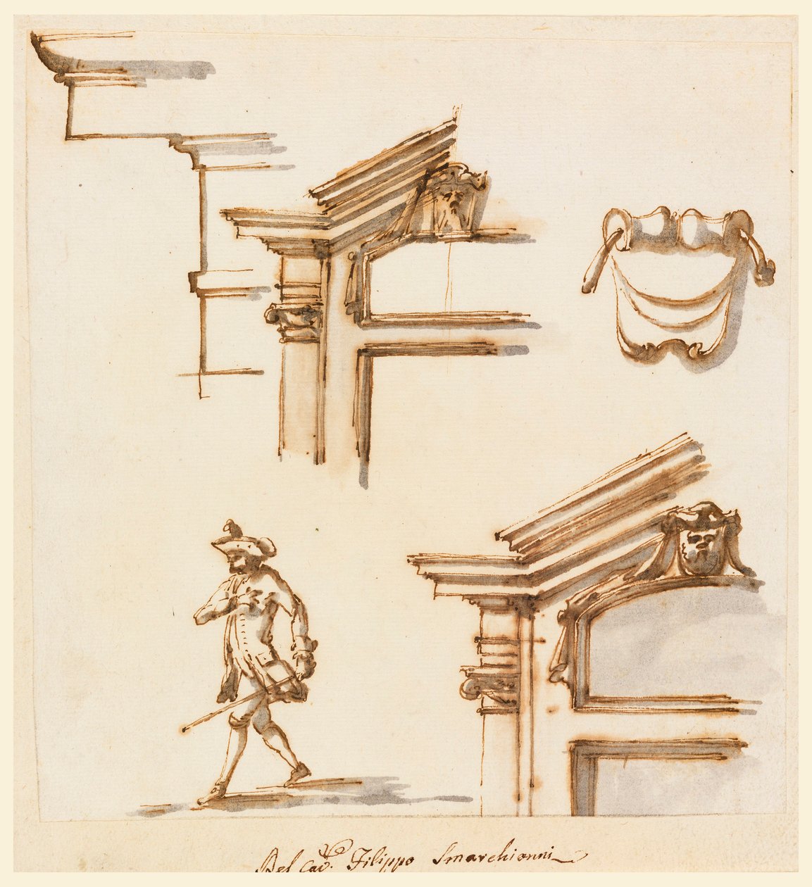 Disegno, dettagli architettonici e studio di figure, 1760-75 da Filippo Marchionni