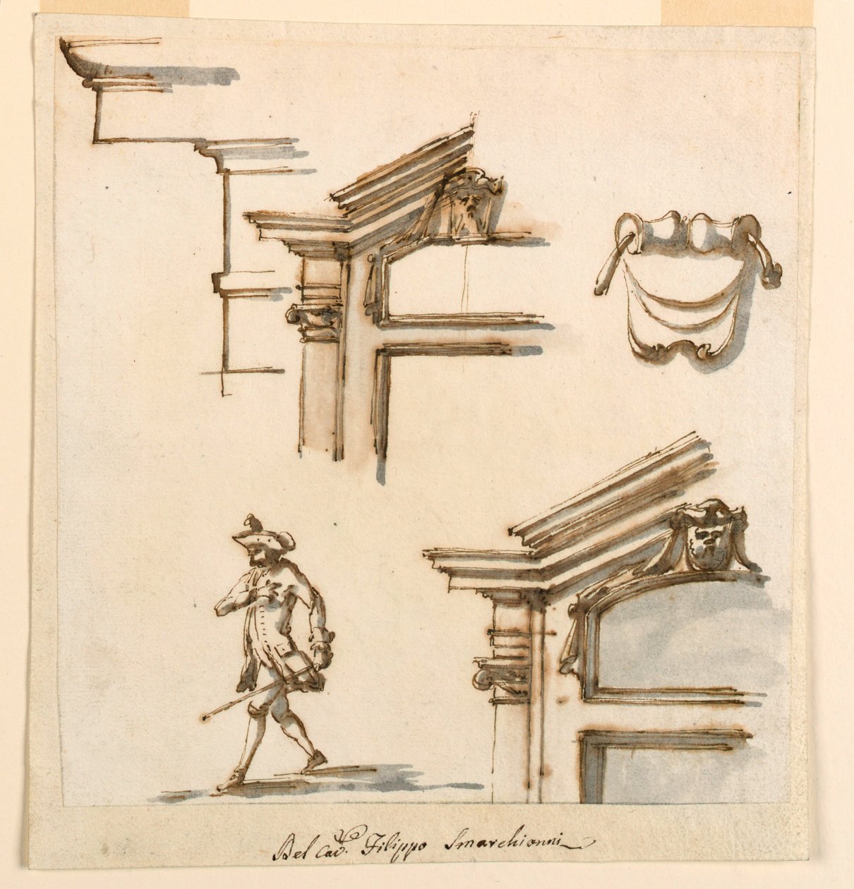 Disegno, dettagli architettonici e studio di figure, 1760-75 da Filippo Marchionni
