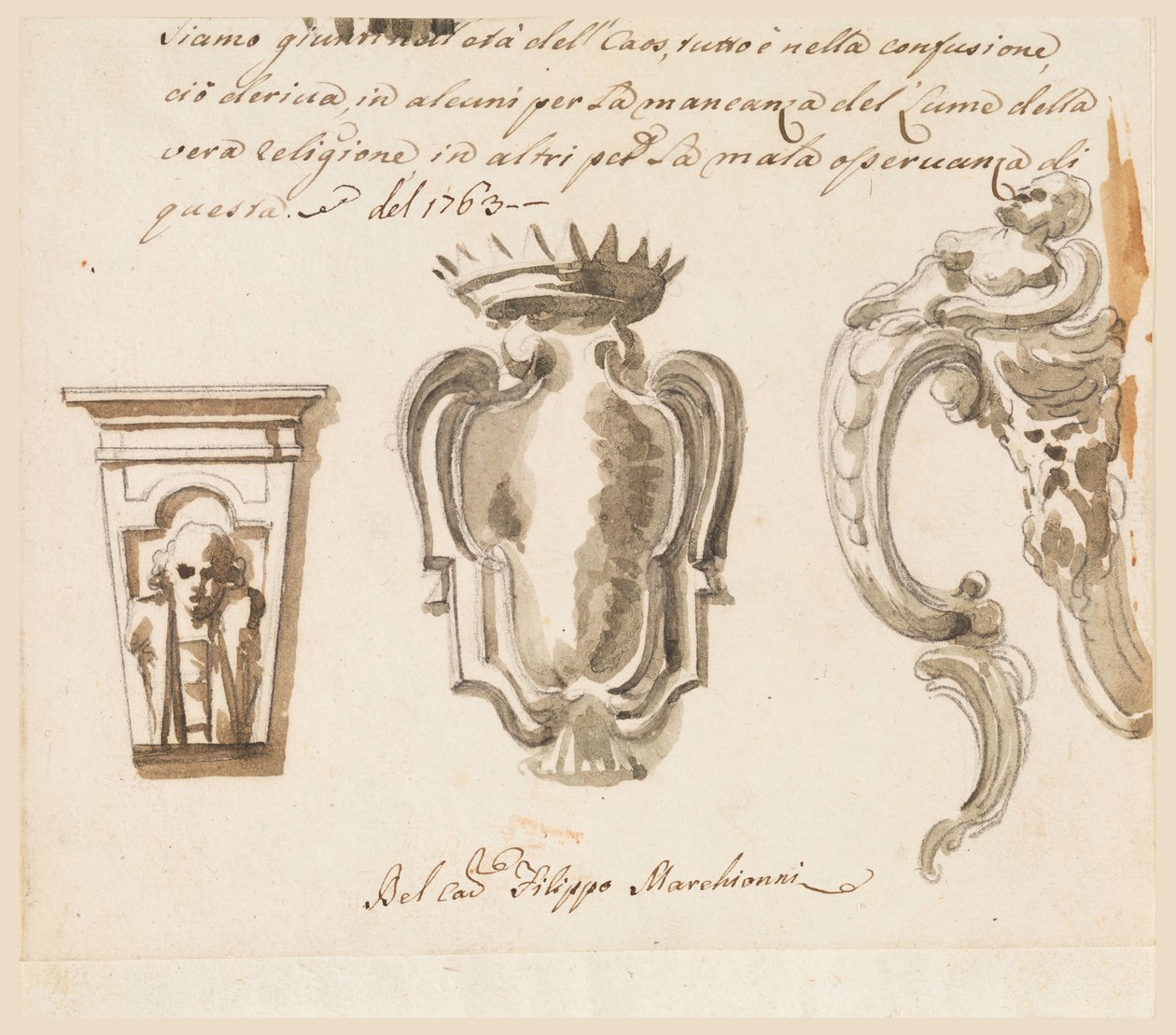 Disegno, progetto di una console e di uno scudo, 1763 da Filippo Marchionni