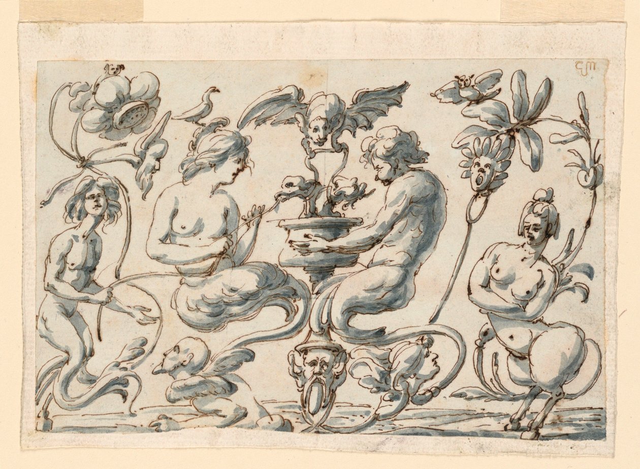 Disegno, Grottesca per un pannello oblungo, 1730-50 da Filippo Marchionni