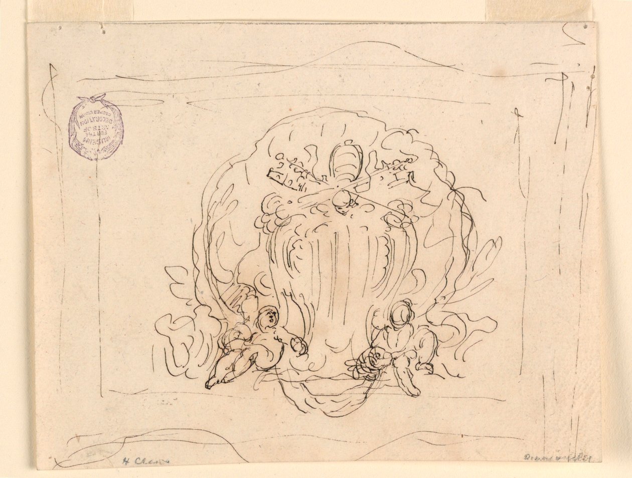 Disegno, Tavola con lo stemma di Papa Benedetto XIV e conchiglia come sfondo, 1740-58 da Filippo Marchionni