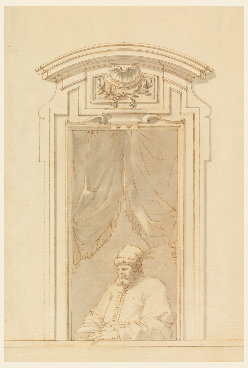 Disegno, Vetrina e mezza figura di turco, 1750-70 da Filippo Marchionni