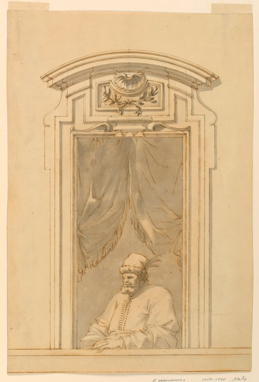 Disegno, Vetrina e mezza figura di turco, 1750-70 da Filippo Marchionni