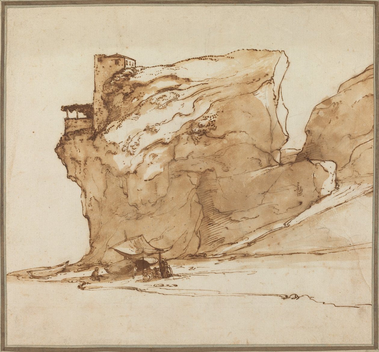 Paesaggio con una grande roccia da Filippo Napoletano