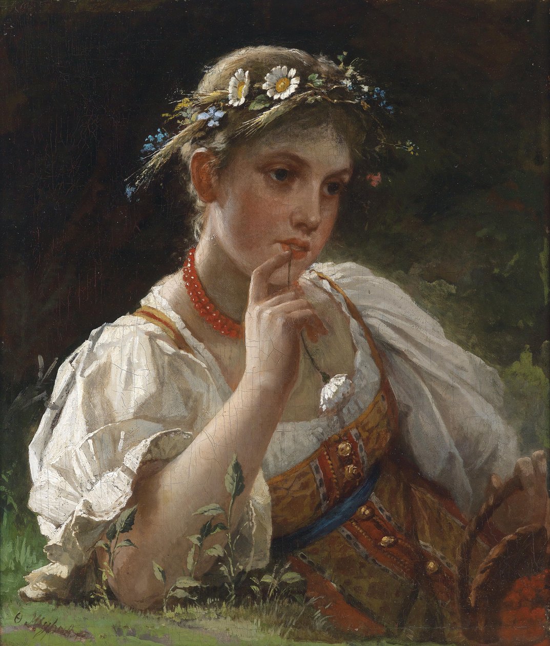Ragazza in costume con corona di fiori da Firs Sergeevich Zhuravlev