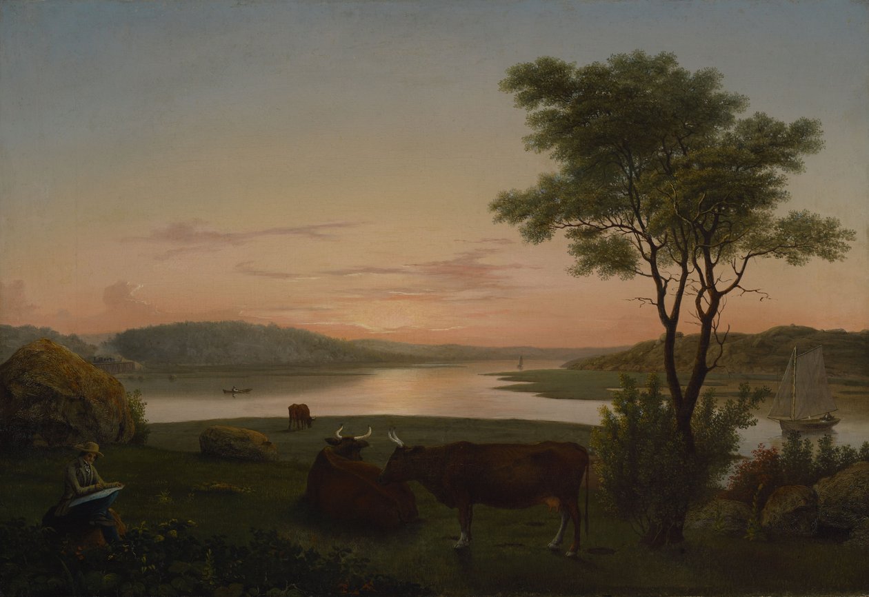 Inlet del New England con autoritratto da Fitz Henry Lane