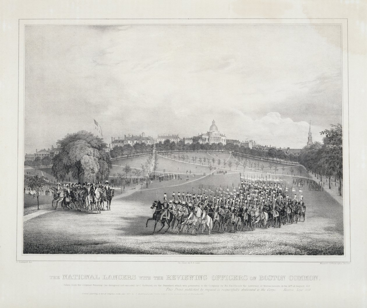 I Lancieri Nazionali con gli Ufficiali di Revisione sul Boston Common da Fitz Henry Lane