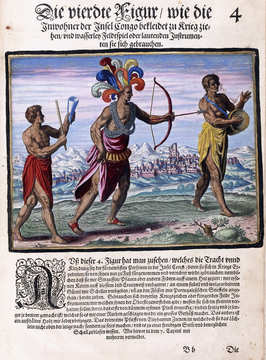 Una pagina dal libro "Piccoli viaggi, in tedesco, Parte I: Congo di Pigafetta", 1597 da Flemish School