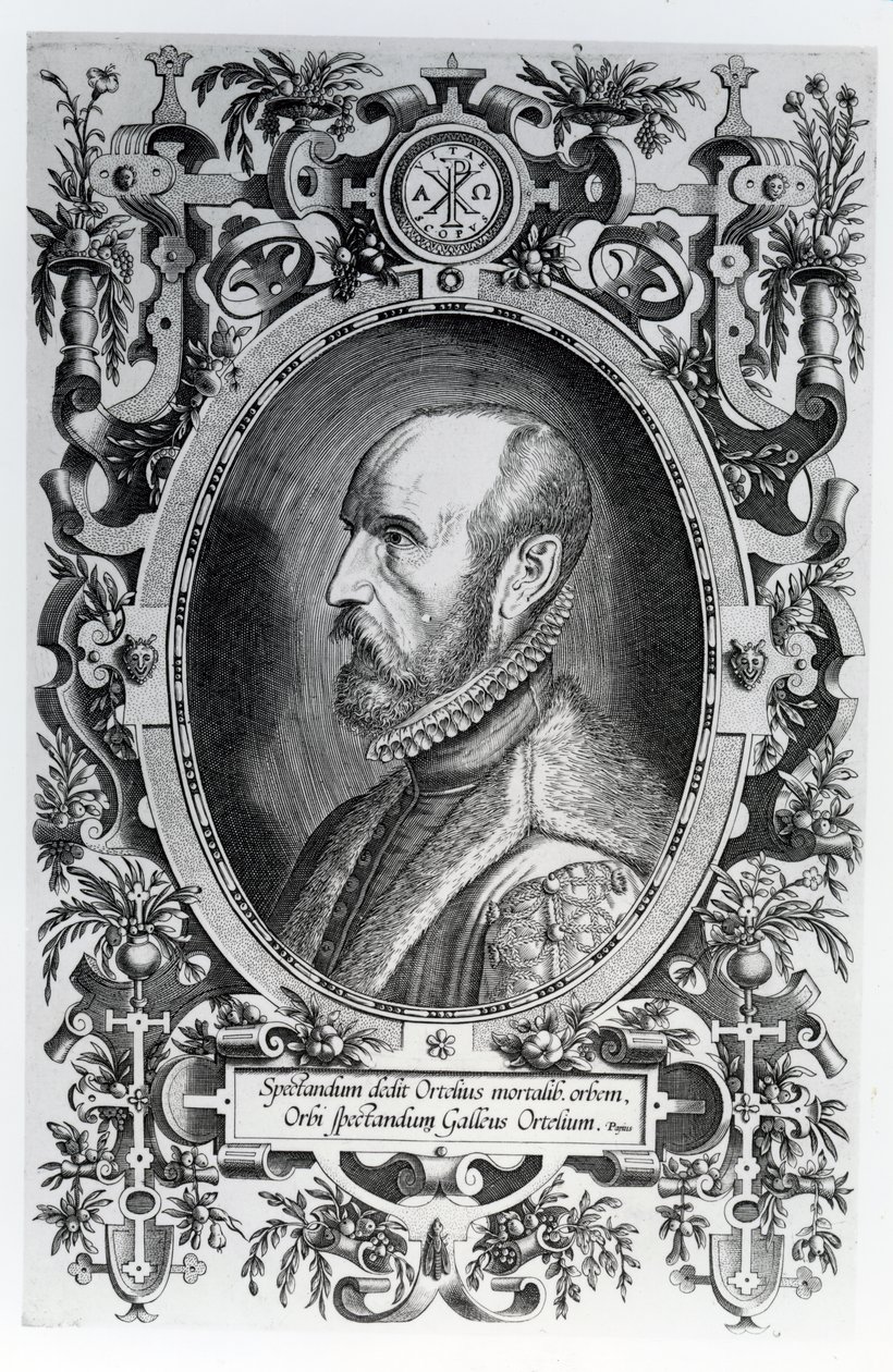 Abraham Ortelius, frontespizio del suo Theatrum Orbis Terrarum, 1579 da Flemish School