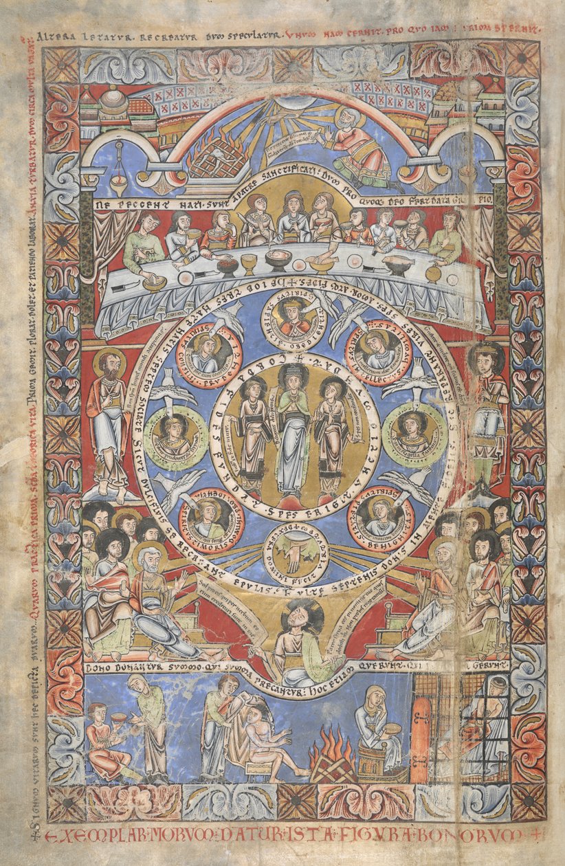 Add. 17738, f.3v Esegesi dei versetti iniziali del Libro di Giobbe, illustrazione da 
