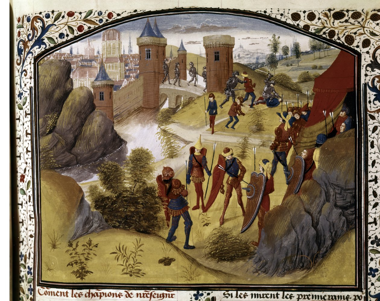 CROCIATE: Battaglia tra musulmani e crociati alle mura di Antiochia da Flemish School