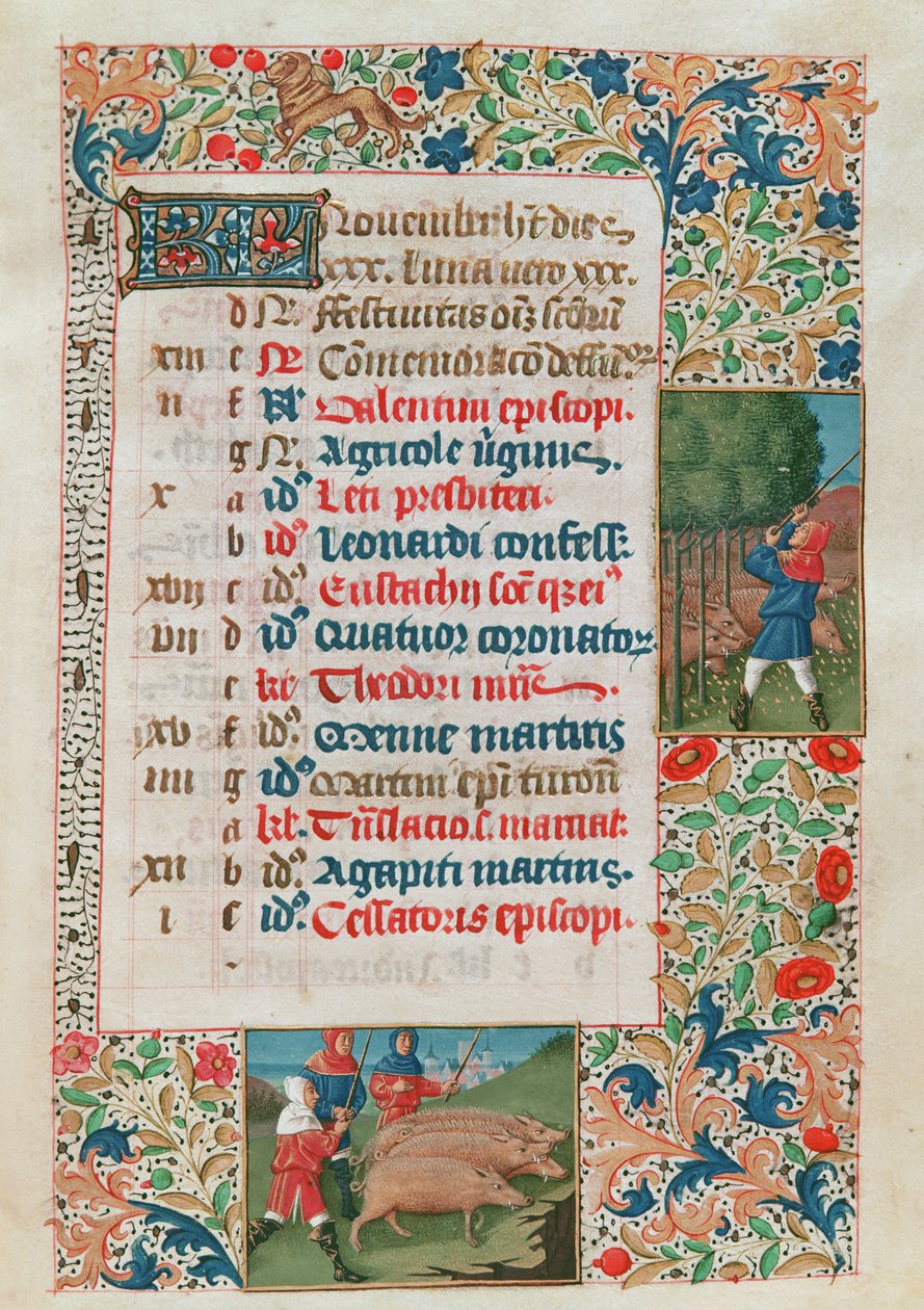 Calendario che raffigura novembre, ghiande e mandrie di maiali da Flemish School