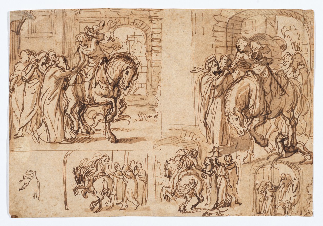 Studi di composizione per "La partenza del figliol prodigo (Luca 15:11-32)" da Flemish School