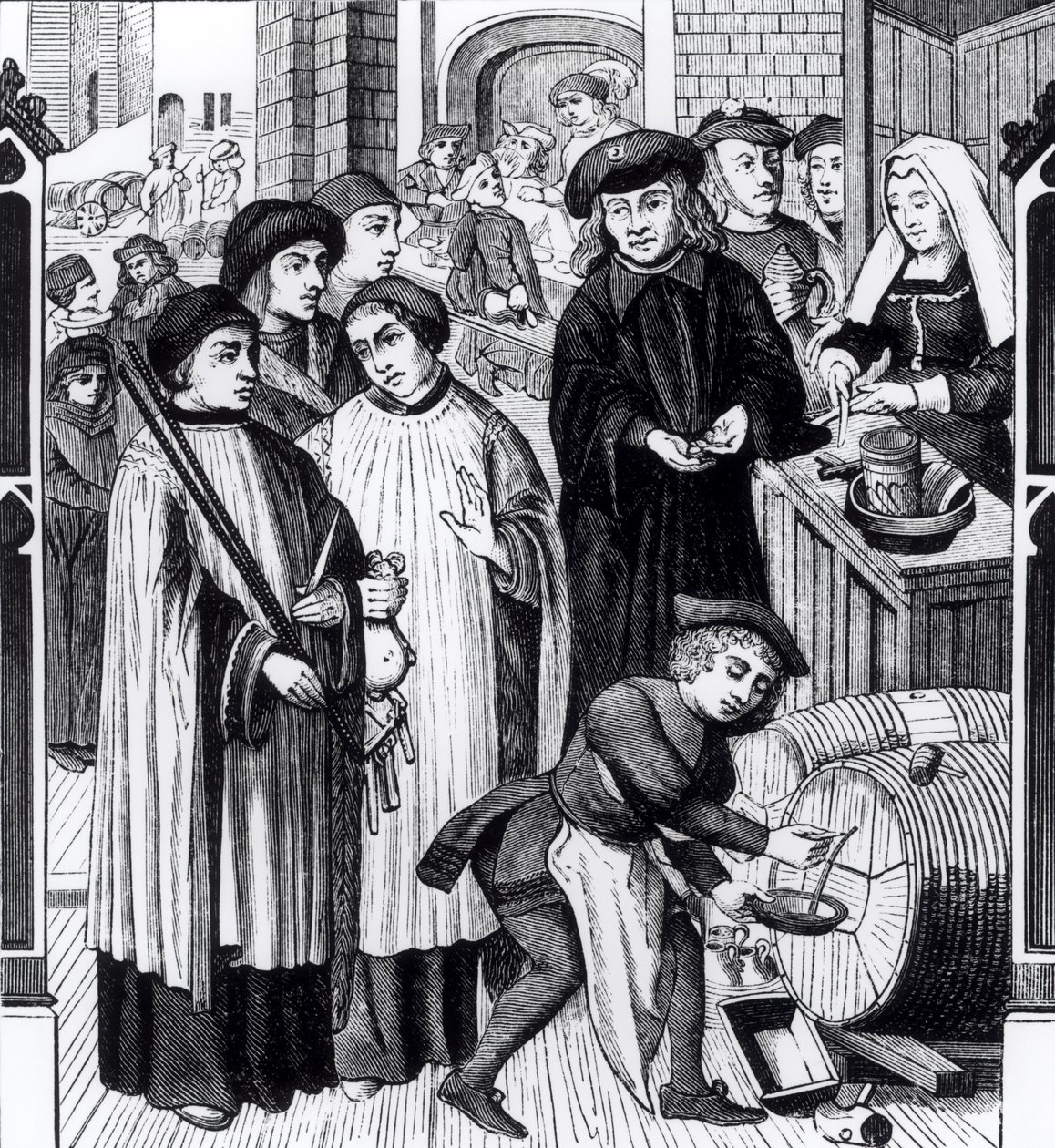Dazi sui vini, concessi al Capitolo di Tournai dal re Chilperico, da una vetrata della Cattedrale di Tournai da Flemish School