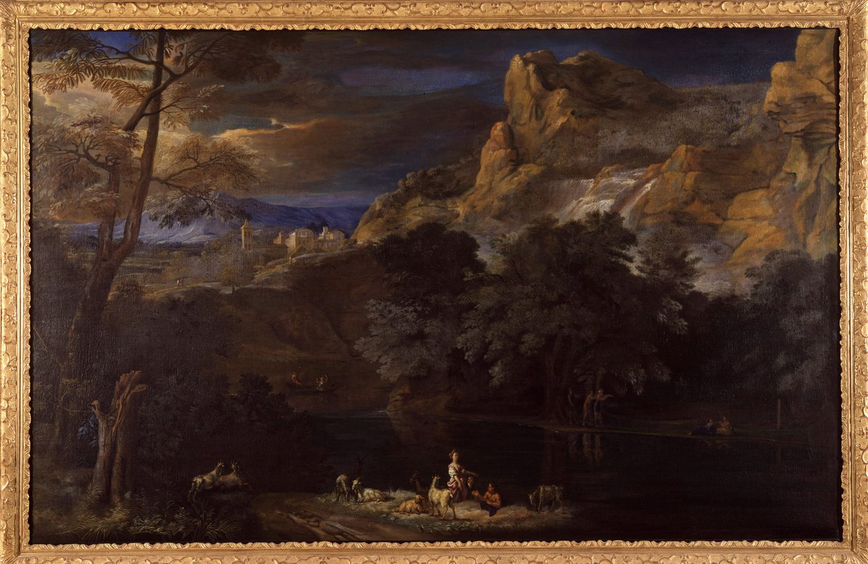 Dipinto fiammingo di un paesaggio attribuito a Van Bloemen da Flemish School