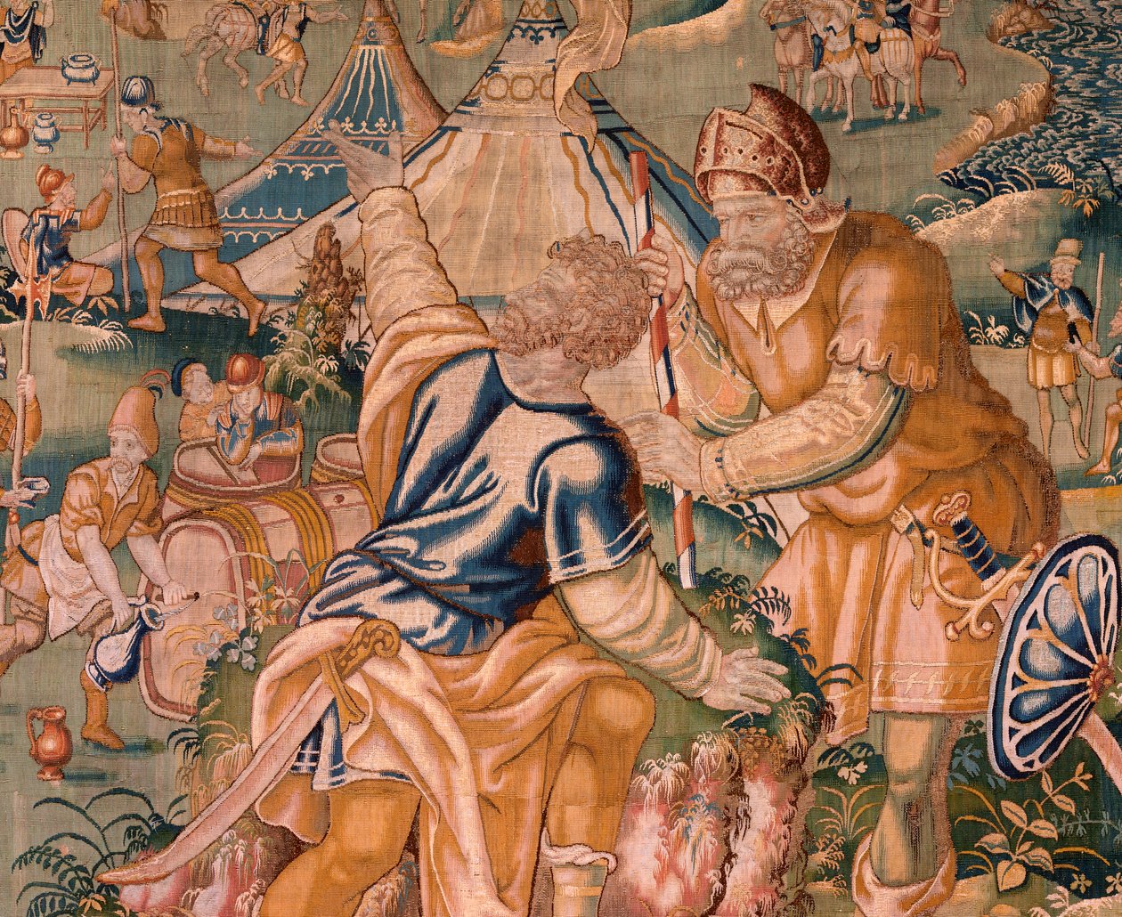 Arazzo fiammingo. Accampamento militare vicino al fiume Granikos. Atelier di Oudenaarde. XVII secolo da Flemish School