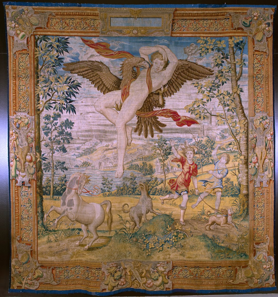 Arazzo fiammingo. Serie Favola di Ovidio: Il rapimento di Ganimede. Atelier Willem de Pannemaker, Bruxelles. Prima del 1556 da Flemish School