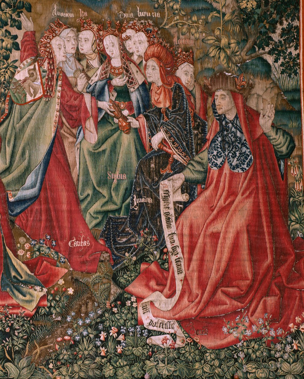 Arazzo fiammingo. Serie Redenzione Umana o Vizi e Virtù. Le Virtù sfidano i Vizi quando Cristo inizia il suo ministero. Sesto arazzo della serie (terzo di quelli conservati a Palencia). da Flemish School