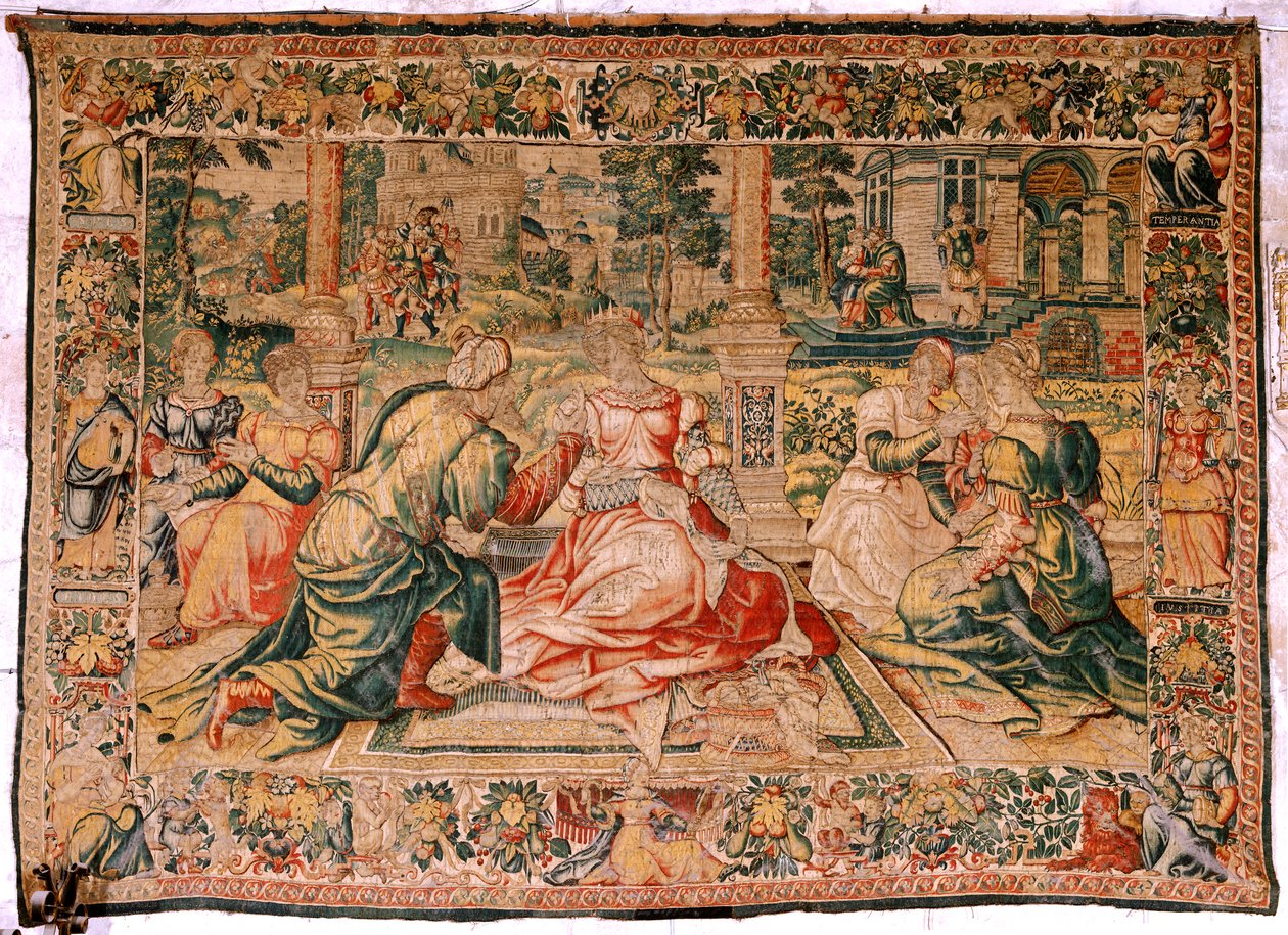 Arazzo fiammingo. Serie Marco Antonio e Cleopatra. Cleopatra e la sua corte. Modello Cartone attribuito a Pieter Coecke van Aelst. Manifattura Bruxelles(?). Seconda metà del XVI secolo. Seta e lana. 310 x 435 cm. da Flemish School