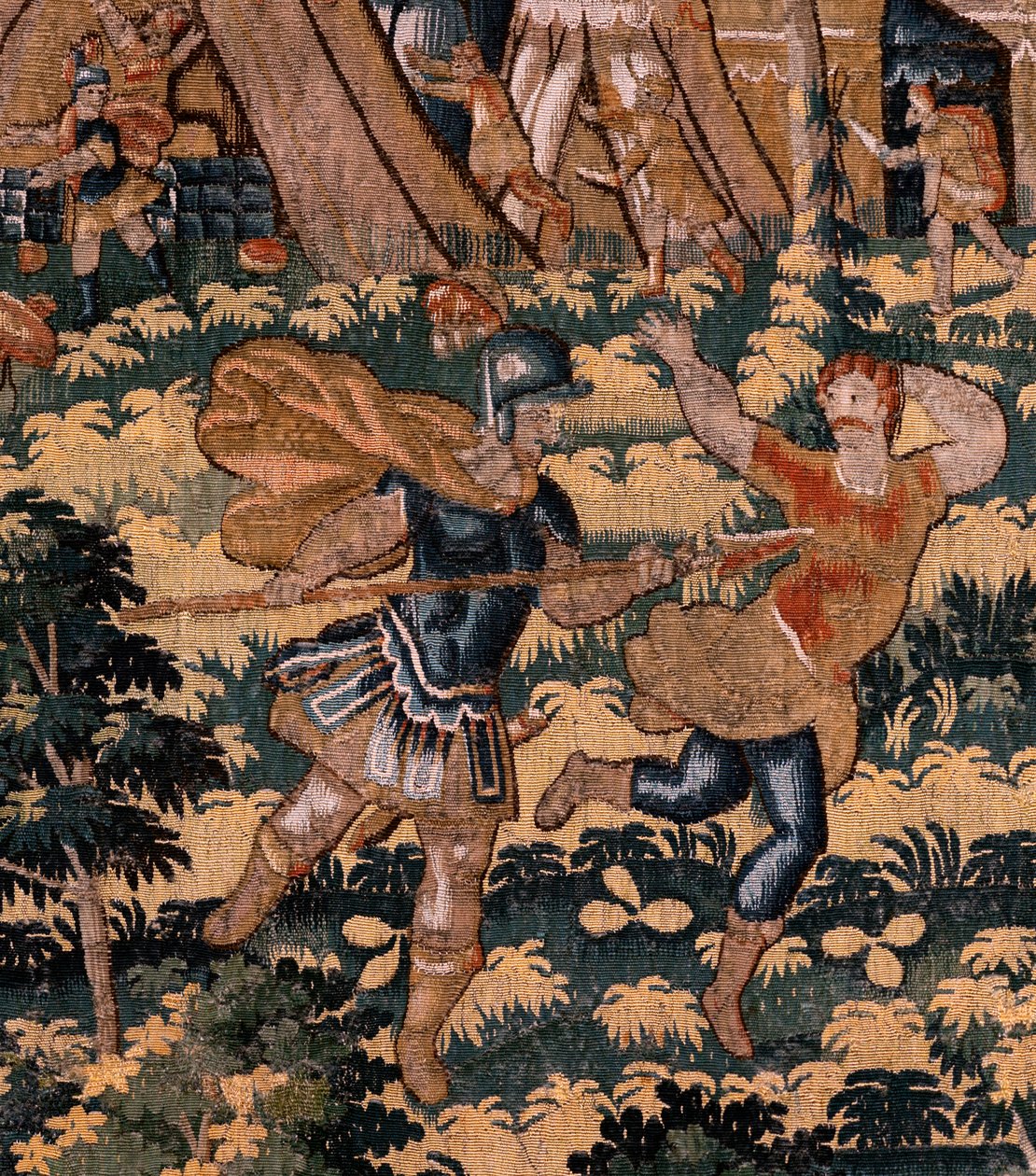 Arazzo fiammingo. Serie Storia di Ciro. N. V Combattimento tra due guerrieri e morte di Ciro. Anonimo, basato su Michiel Coxcie. Atelier Anversa. Ca 1590. da Flemish School