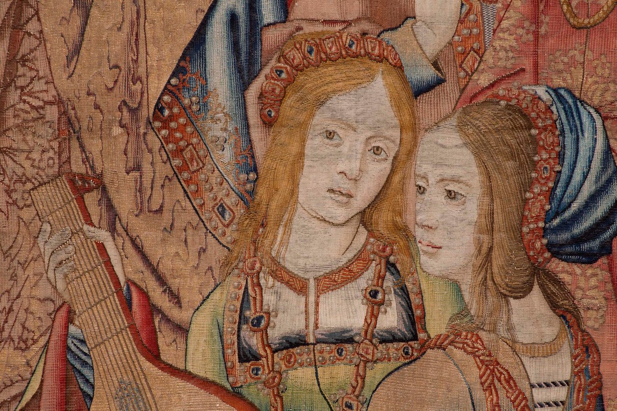 Serie La Storia di Davide e Betsabea. Il profeta Nathan rimprovera il re Davide. Terzo pannello della serie. Modello anonimo. Manifattura sconosciuta, Bruxelles. 1505. da Flemish School