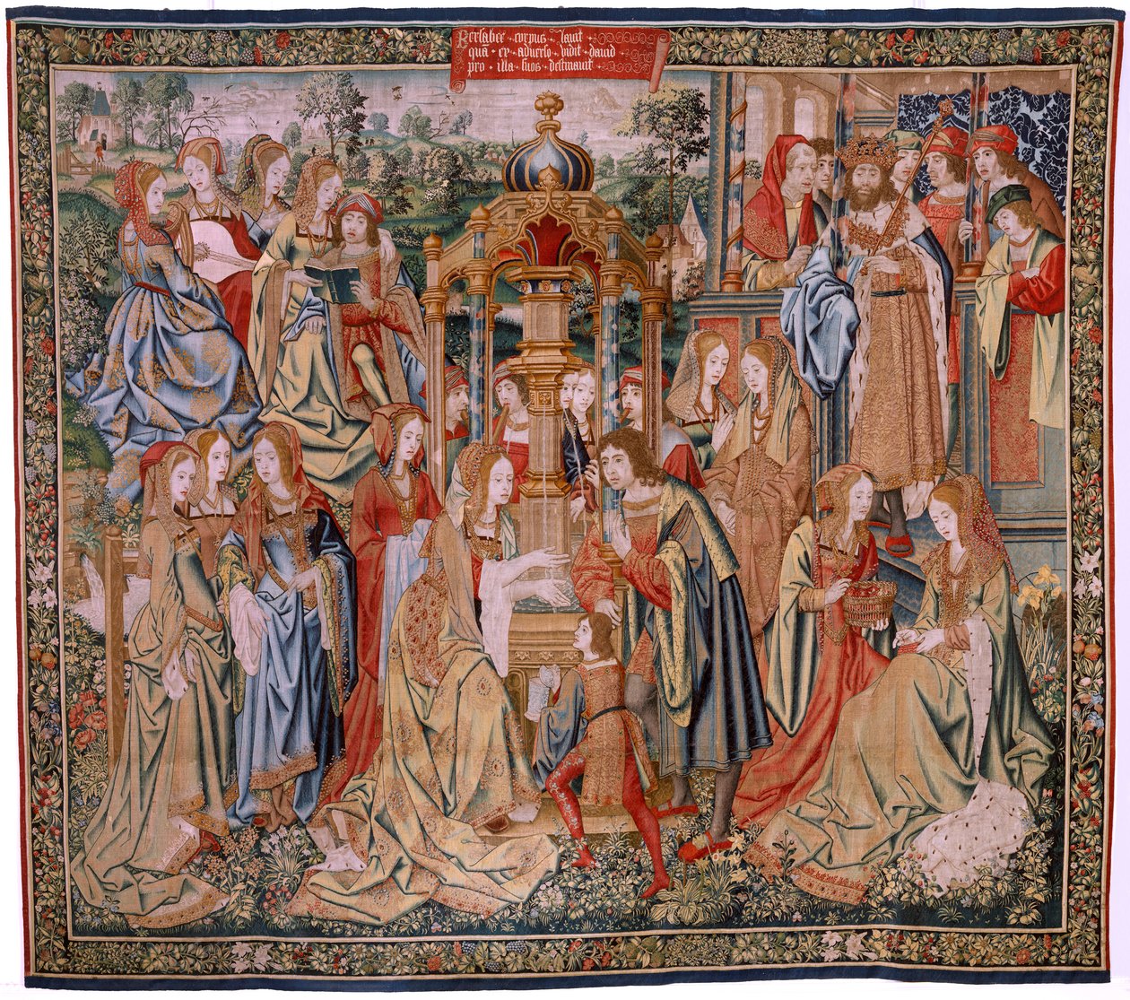 Arazzo fiammingo. Serie La storia di Davide e Betsabea. Betsabea al bagno. Primo pannello della serie. Modello Anonimo. Manifattura Sconosciuta, Bruxelles. da Flemish School