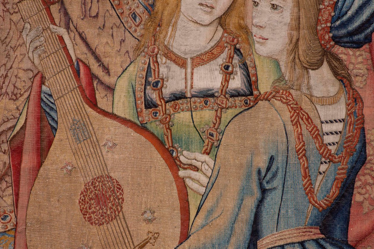 Serie La Storia di Davide e Betsabea. Il profeta Nathan rimprovera il re Davide. Terzo pannello della serie. Modello anonimo. Manifattura sconosciuta, Bruxelles. 1505. da Flemish School