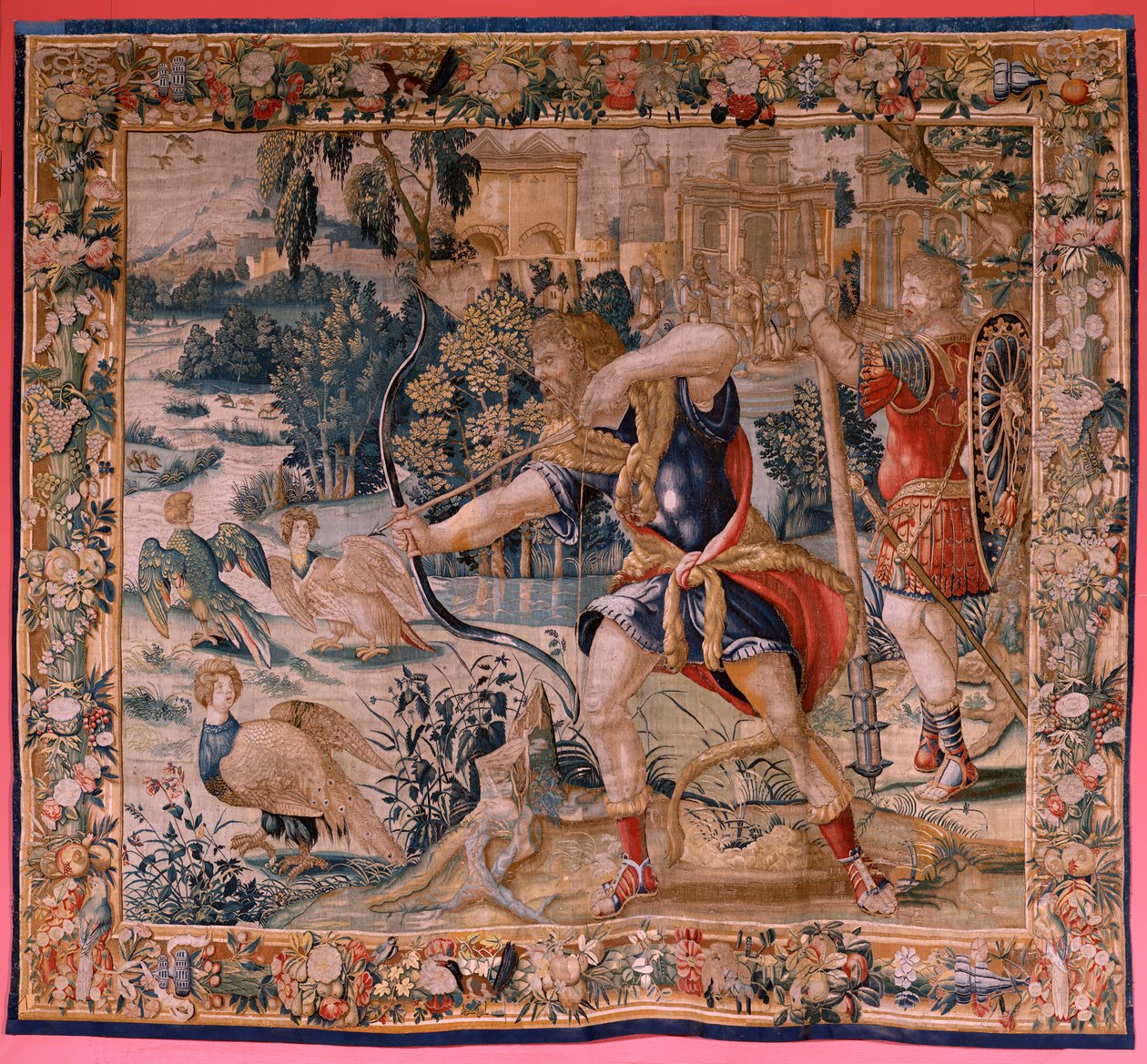 Serie Le Fatiche di Ercole. Ercole e gli uccelli Stinfalici. Primo arazzo della serie esistente. Manifattura Willem Dermoyen, Bruxelles. Ca 1528. da Flemish School