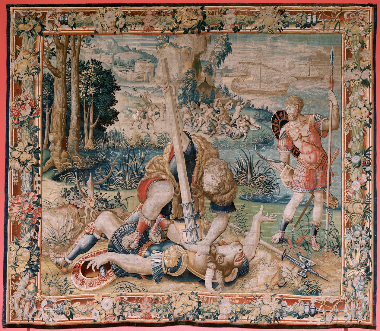 Arazzo fiammingo. Serie Le Fatiche di Ercole. Ercole combatte il Minotauro. Secondo arazzo della serie esistente. Modello Sconosciuto. Manifattura Willem Dermoyen, Bruxelles. Ca 1528. da Flemish School