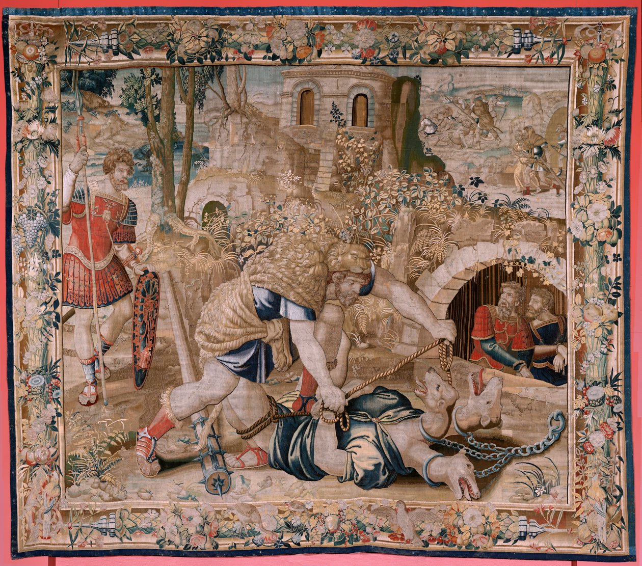 Arazzo fiammingo. Serie Le fatiche di Ercole. Ercole cattura Cerbero. Sesto arazzo della serie esistente. Modello sconosciuto. Manifattura Willem Dermoyen, Bruxelles. Ca1528. Tessuto Seta e lana. Dimensioni 345 x 390 cm da Flemish School