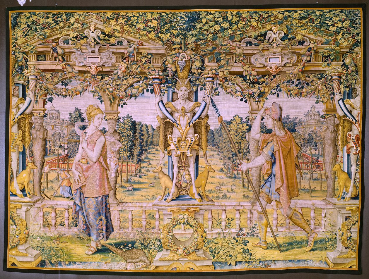 Arazzo fiammingo. Serie Vertumno e Pomona: Vertumno trasformato in contadino. Atelier Willem de Pannemaker. Ca 1545-1550. da Flemish School