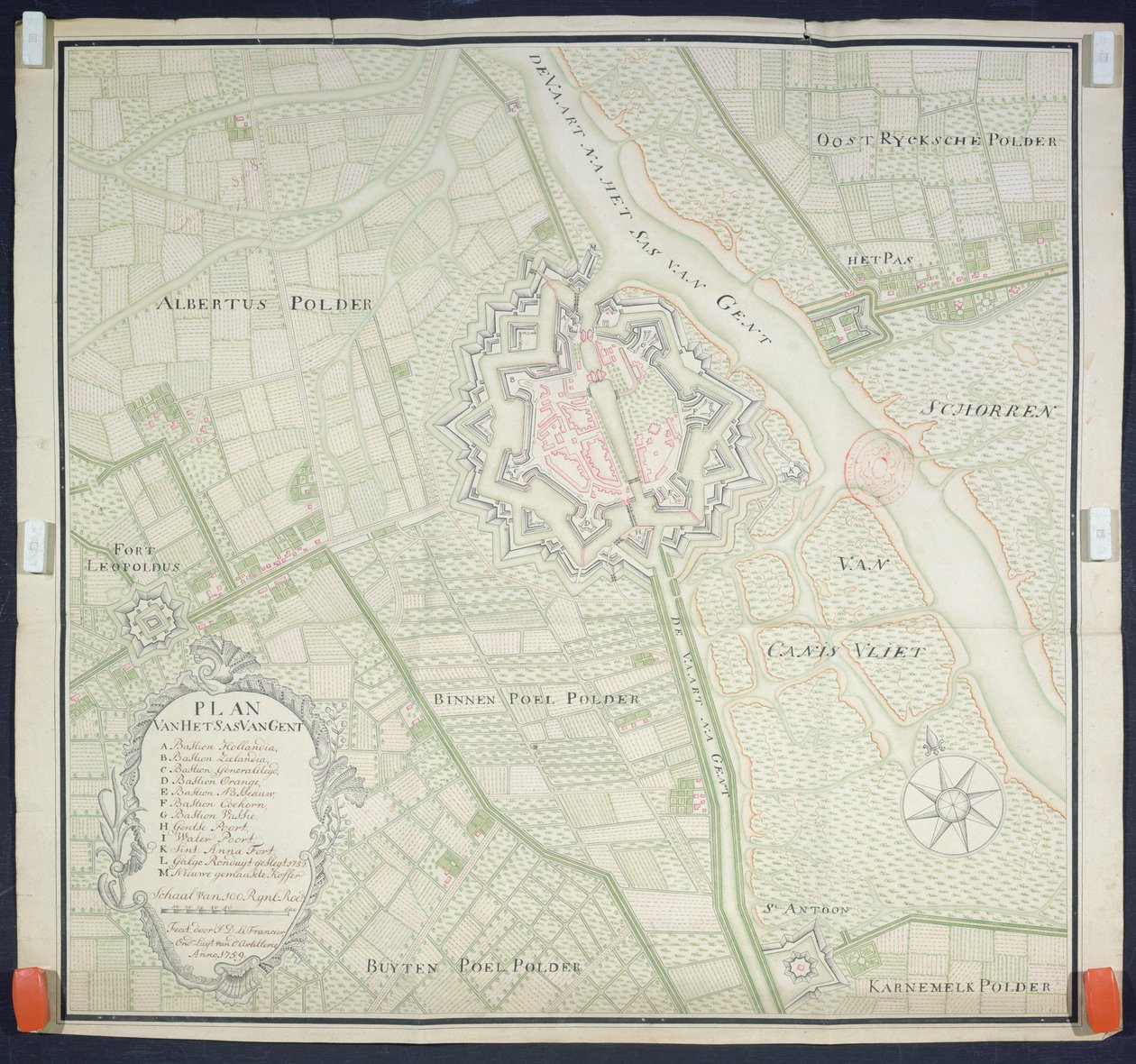 Mappa di Sas de Gant e aree circostanti, 1759 da Flemish School