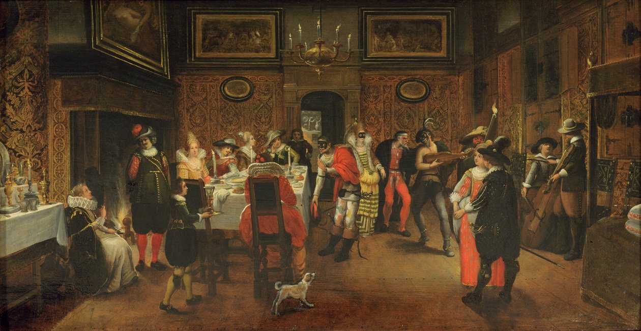 Ospiti mascherati con musicisti da Flemish School