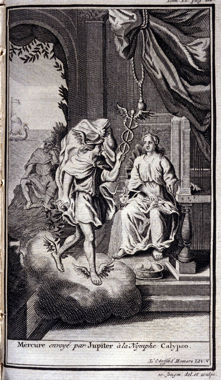 Mercurio inviato da Giove alla ninfa Calipso. Illustrazione per il libro V dell