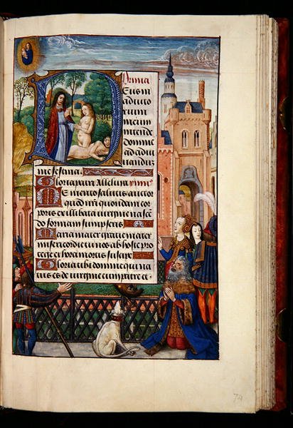 Ms 1058-1975, f.74r: Re Davide che prega la Vergine e il Bambino e un
