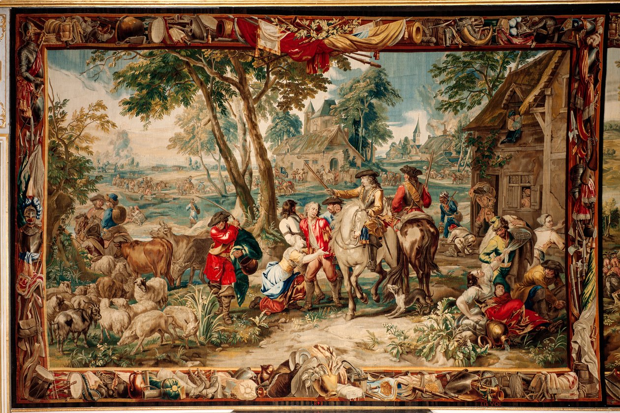 Palazzo (Schlossanlage Schleißheim). Arazzo fiammingo. Atelier di Bruxelles Judocus De Vos. Design Lambert De Hondt. Saccheggio. 400x595cm. Lana e seta. Ca 1715 - 1724 da Flemish School