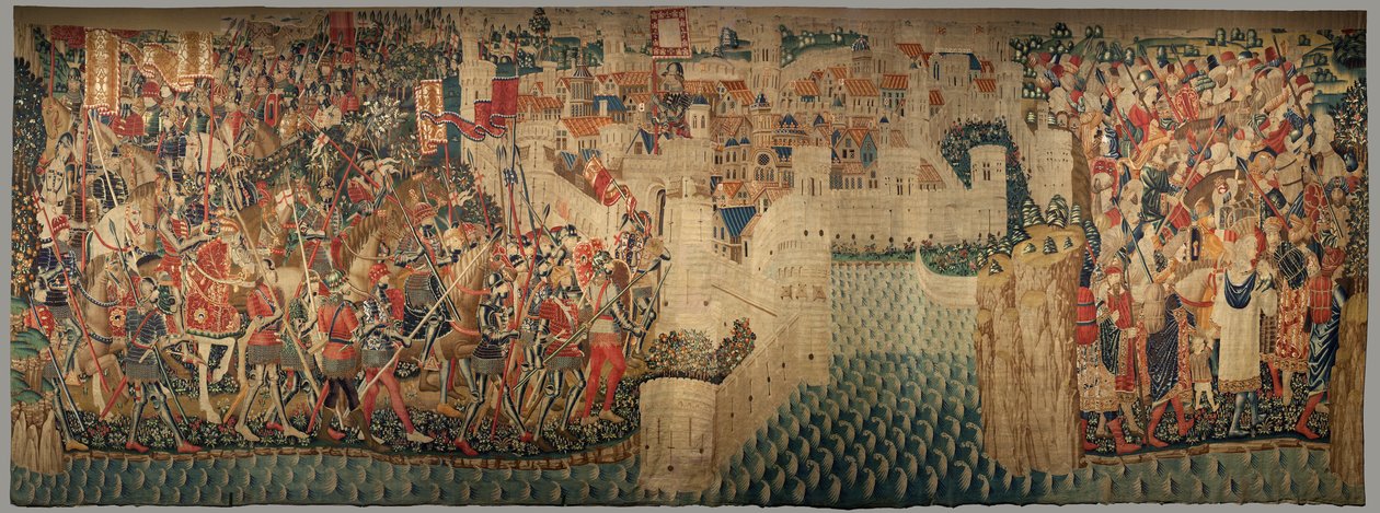 Museo parrocchiale di arazzi di Pastrana. Arazzo fiammingo. Conquista di Tangeri. Serie Conquiste del re Alfonso I del Portogallo. Tournai da Flemish School
