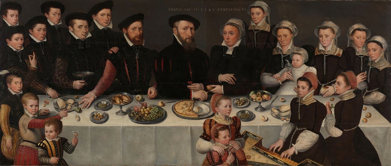Pierre de Moucheron, sua moglie Isabeau de Gerbier e i loro diciotto figli, 1563 da Flemish School