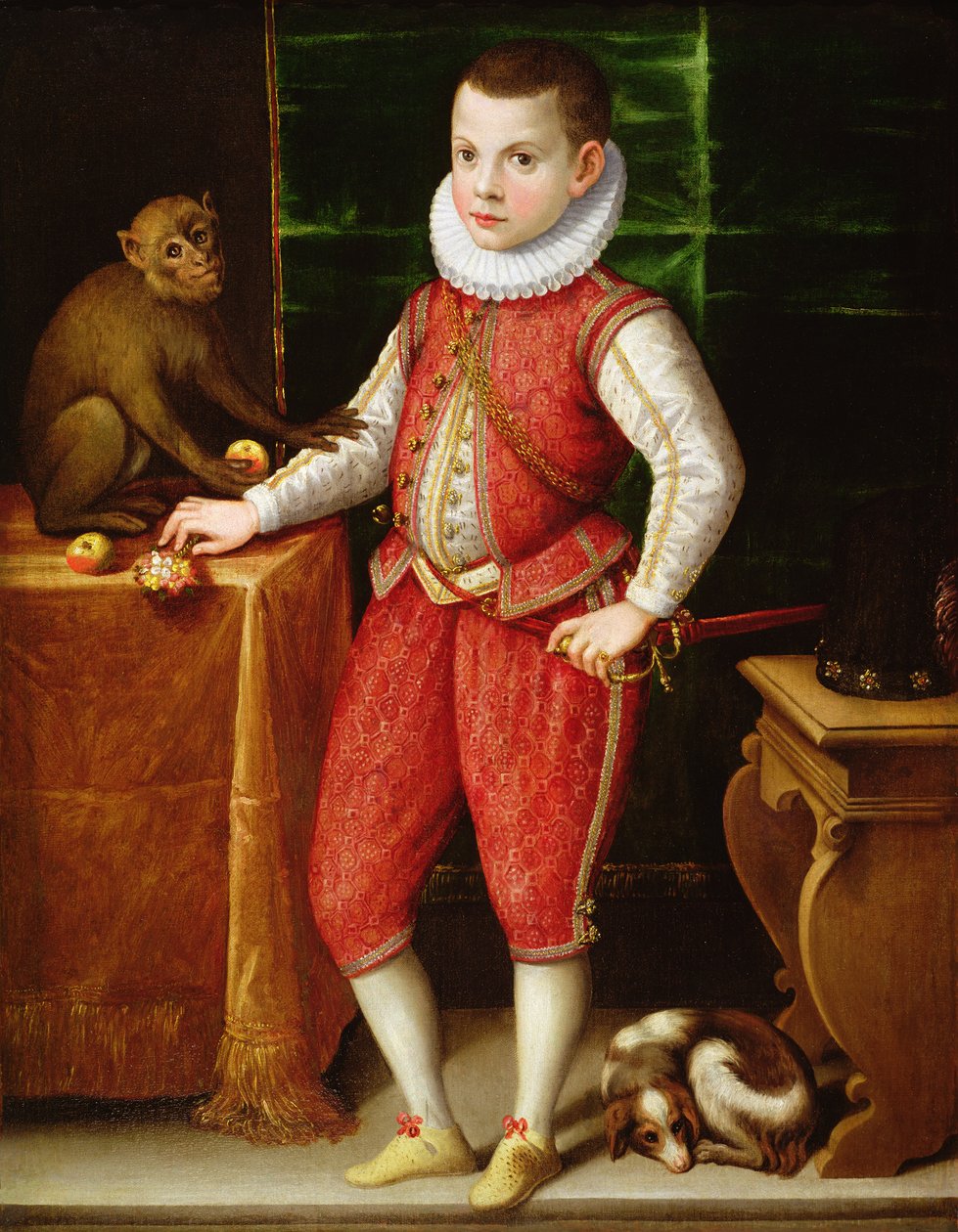 Ritratto di un giovane nobile con una scimmia e un cane, c.1615 da Flemish School