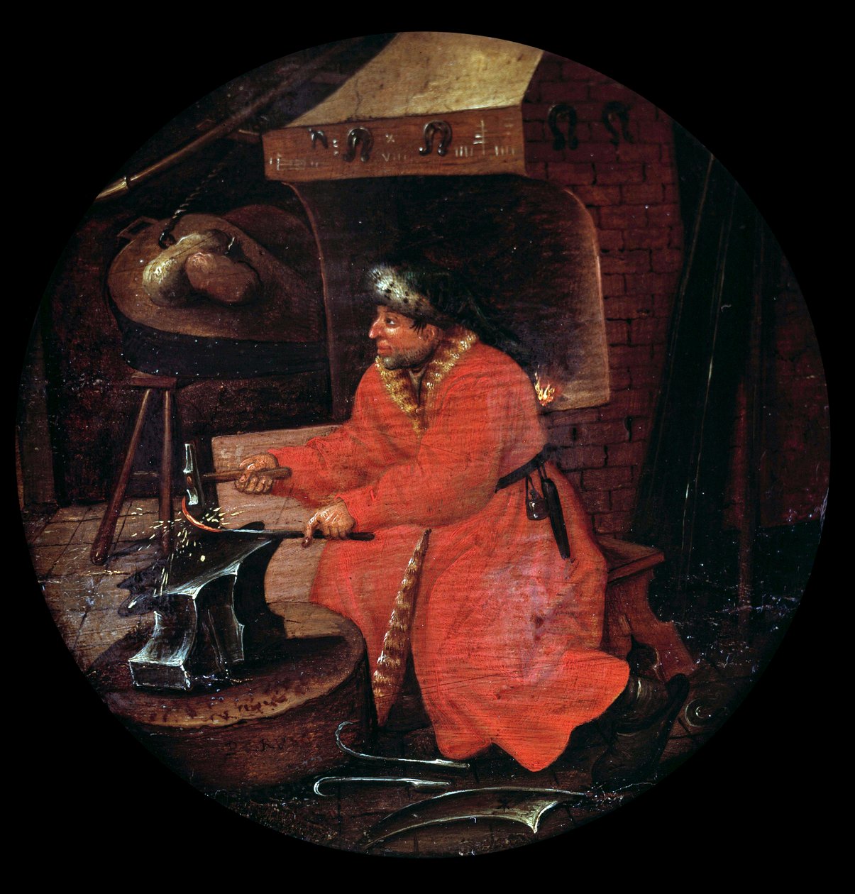 Rappresentazione di un fabbro nel suo laboratorio da Flemish School
