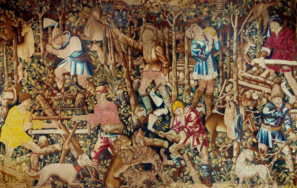 Scene di raccolta e taglialegna. Arazzo della Scuola Fiamminga. Tournai. XV secolo da Flemish School