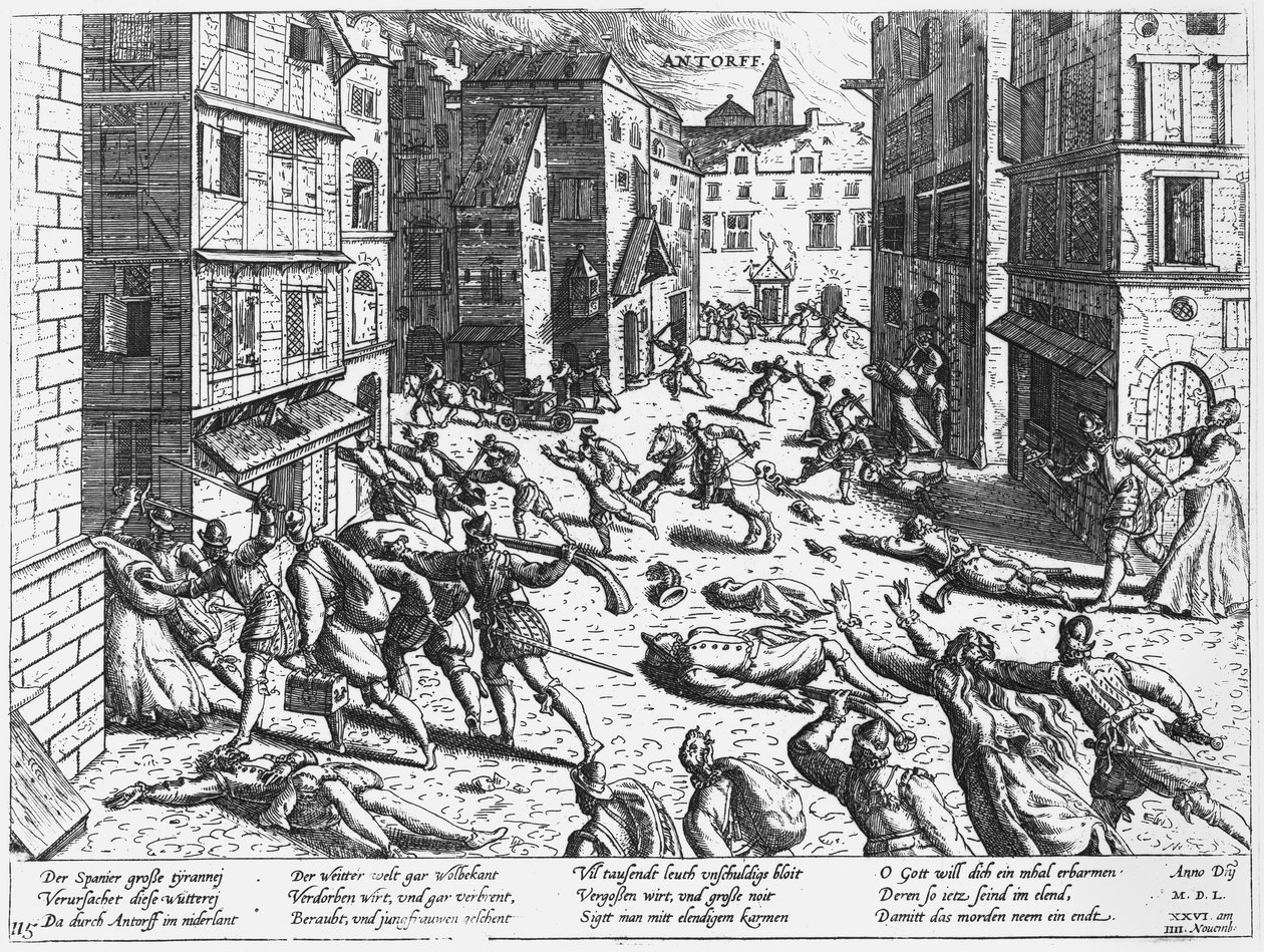 Scene della furia spagnola ad Anversa, 1576 da Flemish School