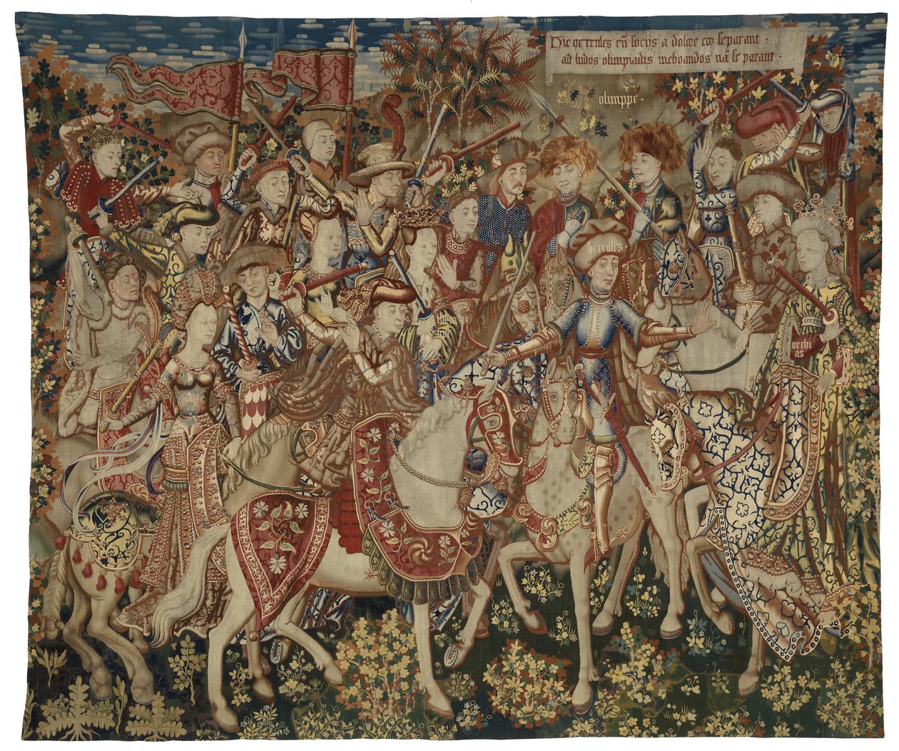 Arazzo con Ercole e i suoi Compagni sul Monte Olimpo, probabilmente realizzato a Tournai, c.1465-70 da Flemish School
