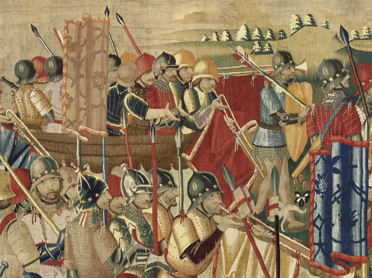 Arazzo che mostra le conquiste del re Alfonso V del Portogallo (Conquistas de Alfonso V de Portugal), Tournai (dettaglio) da Flemish School