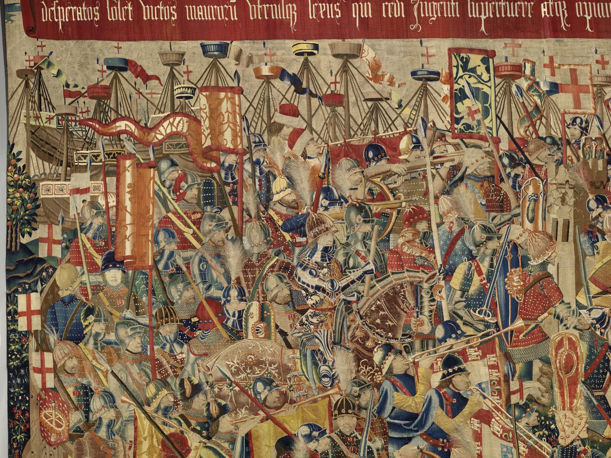 Arazzo che mostra le conquiste del re Alfonso V del Portogallo (Conquistas de Alfonso V de Portugal), Tournai (dettaglio) da Flemish School