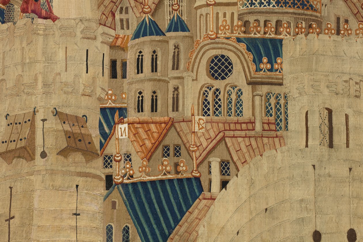 Arazzo che mostra le Conquiste del re Alfonso V del Portogallo (Conquistas de Alfonso V de Portugal), Tournai. Dettaglio. (Lana e seta) da Flemish School