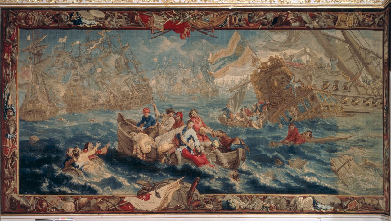 La battaglia di La Hogue, maggio 1692, dalla serie La Scienza Militare, Officina di Judocus de Vos, c.1715-24 da Flemish School