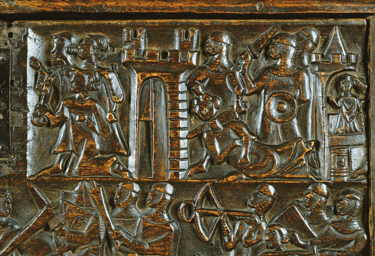 Il baule di Courtrai che raffigura i soldati di fanteria fiamminghi che sconfiggono la cavalleria francese (dettaglio) da Flemish School