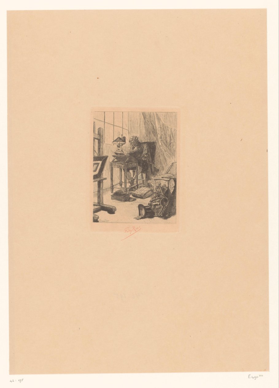 Vecchio che legge in uno studio da Félicien Rops (signed by artist)